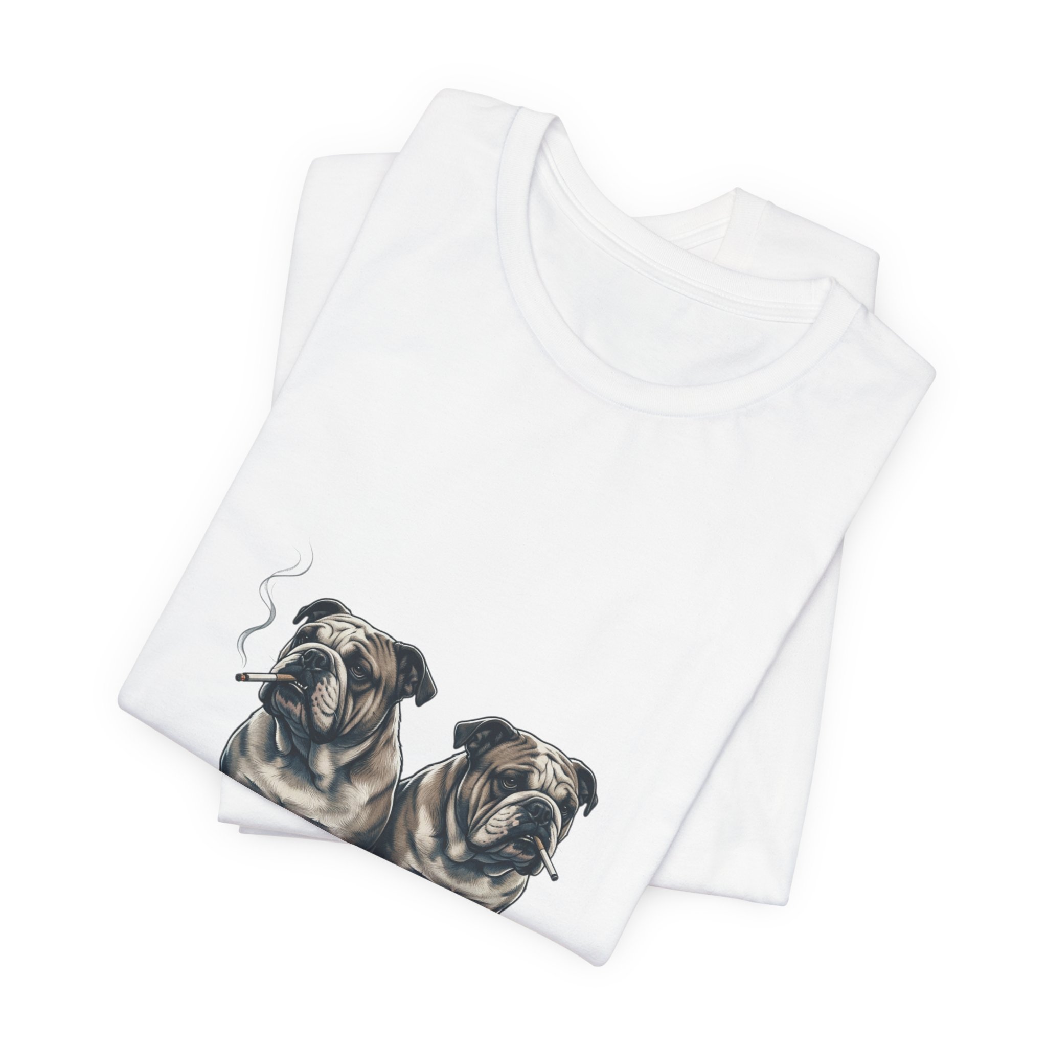 Smoking Bulldog Duo T-Shirt | Animals Smoking, Absurdist Meme Tee - Image 3