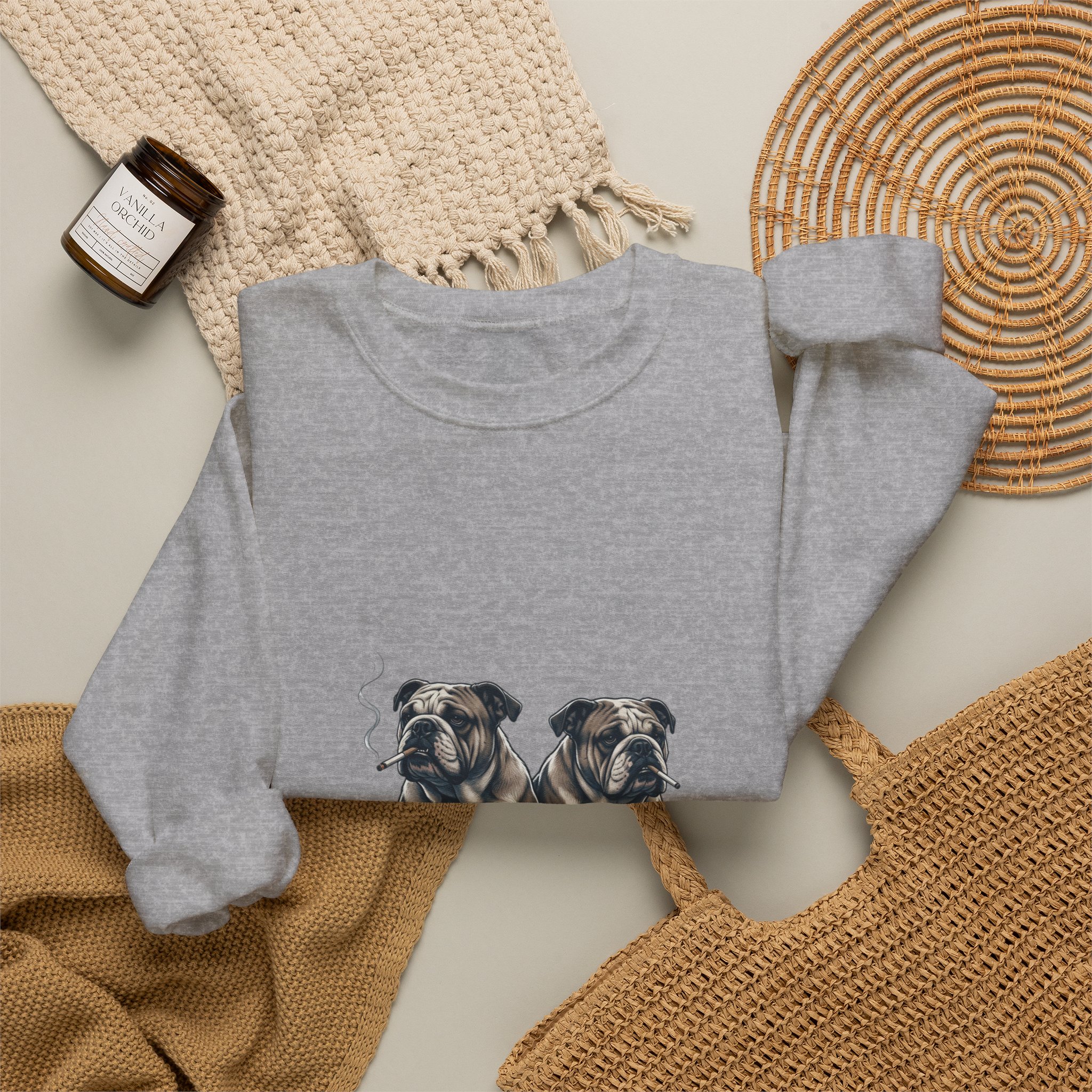 Smoking Pugs Crewneck Sweatshirt | Animals Smoking, Absurdist Meme - Image 16