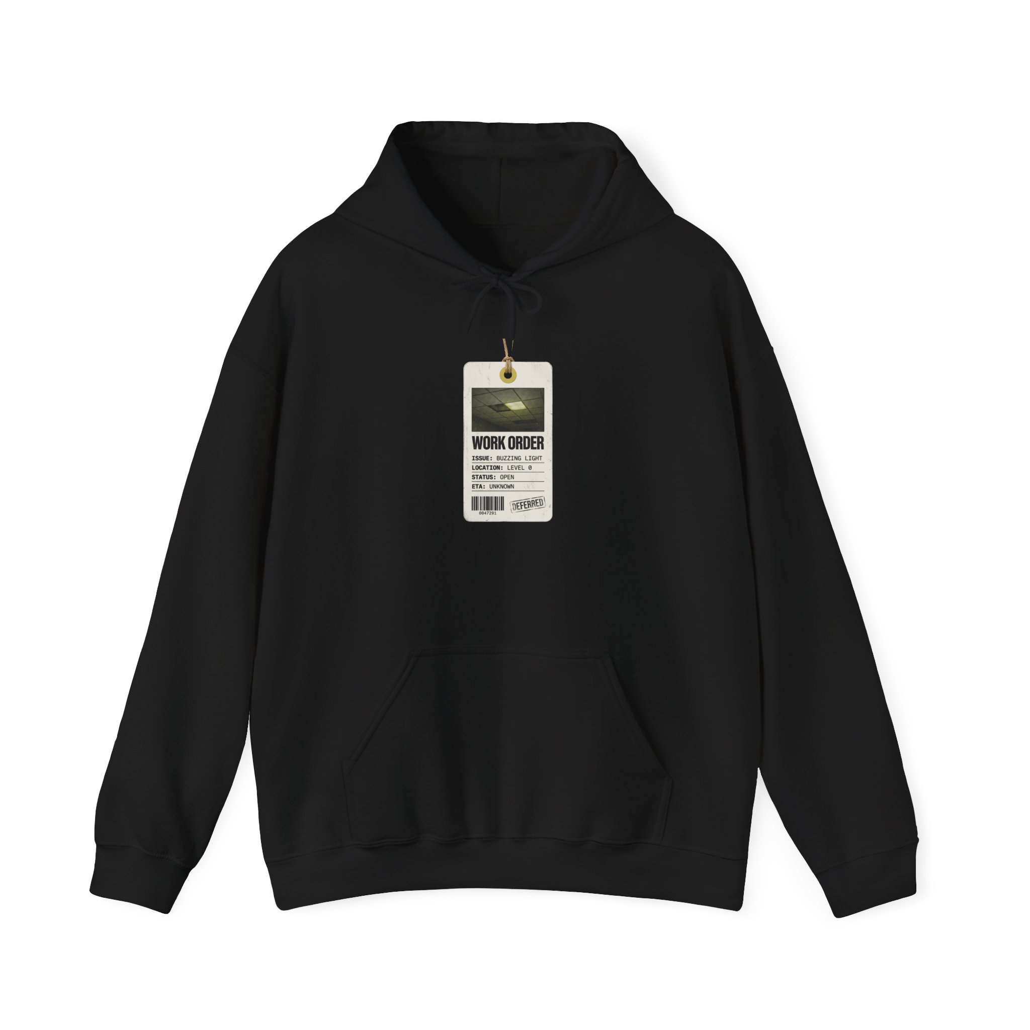 Work Order Badge Hoodie | Backrooms Liminal Space, Analog Horror Aesthetic - Image 5
