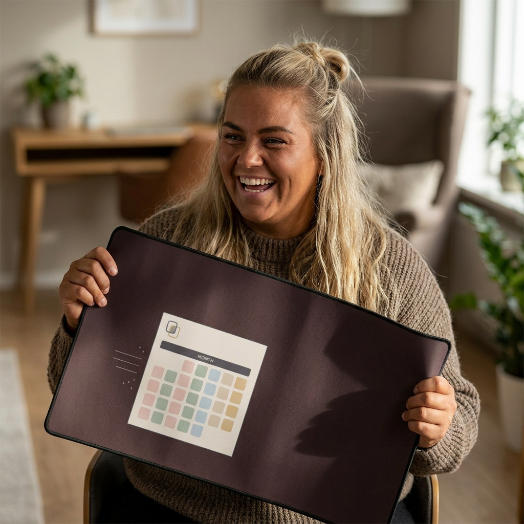 Minimal Planner Desk Mat — Large Brown & Black Extended Mouse Pad with Calendar Graphic - Image 2
