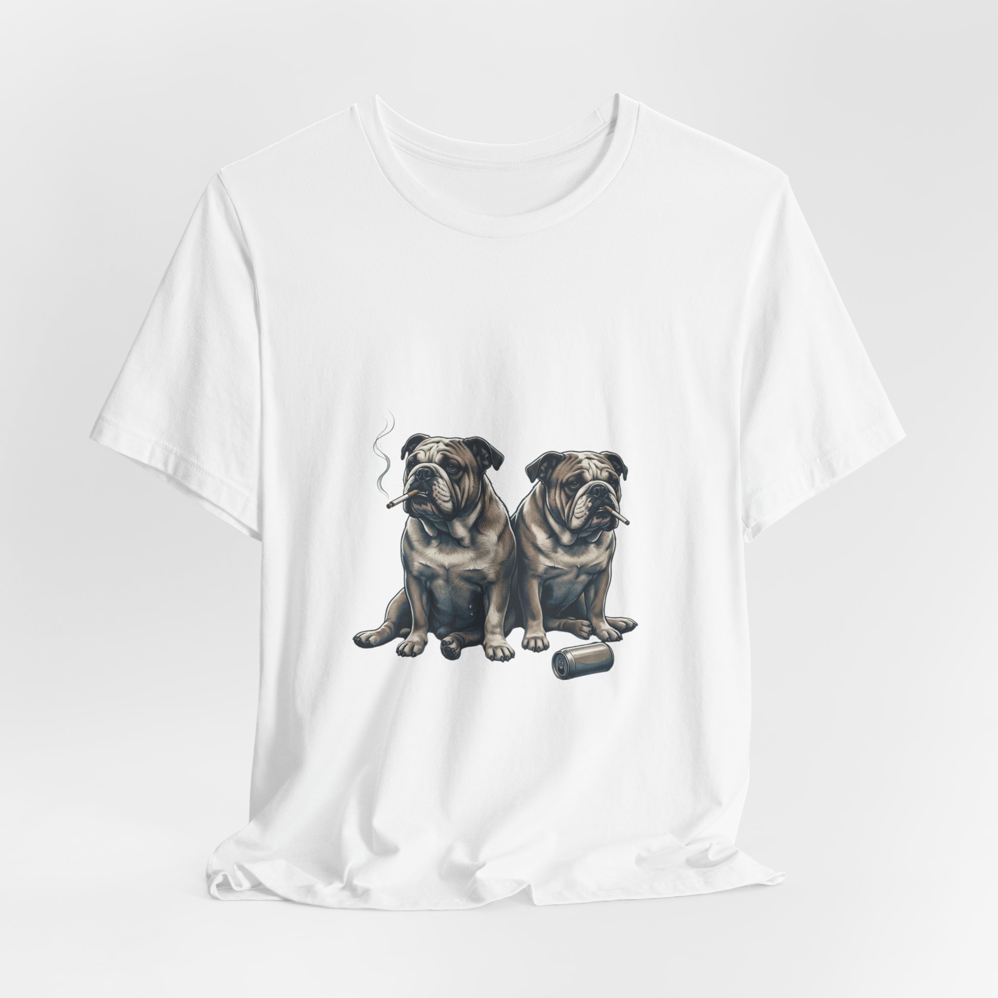 Smoking Bulldog Duo T-Shirt | Animals Smoking, Absurdist Meme Tee - Image 4
